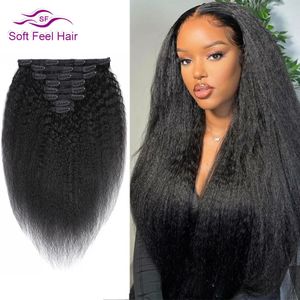 Пряди для волос Afro Kinky Straight Clip Ins Human Natural Remy Brazil 8 шт. Набор 140G дюймов Soft Feel 231013