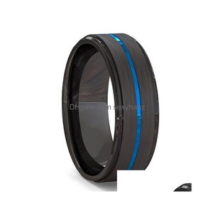 Band Rings Fashion Nature 8mm Wood Inlay Tungsten Wedding Ring for Men High Polished Rostfritt Steel Engagement Band6629889 Drop Del DHBRC