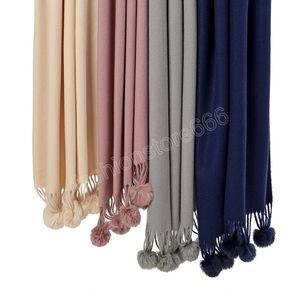 Nova moda feminina inverno xale envolve grosso quente cobertor cachecol pele de coelho sólida pashmina ponchos e capas pom pom borla echarpe