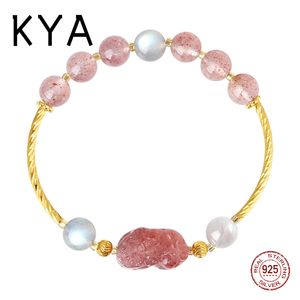 925 sterling silver natural strawberry crystal Pixiu beaded crystal bracelet healing physical and mental energy bracelet for women