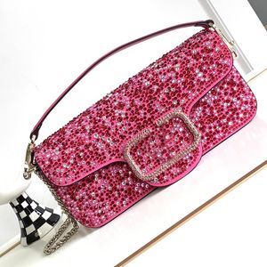 Kadınlar Messenger Bag Flep Omuz Çantaları Moda Rhinestone Dekorasyon Tasarımcısı Çanak Zinciri Üst kaliteli Moda Flep Çanta Mektubu Toka Leydi Koşusu