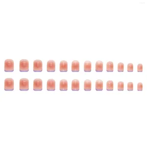 Falska naglar lavendel fransk kant falsk rosa press på kort fyrkant för finger dekoration hem nagel diy
