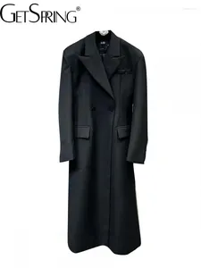 Damskie garnitury Kobiety Blazer 2023 Autumn Ramion Wyściełane pełne rękawie damy czarny płaszcz moda luźna długa kurtka do mokree