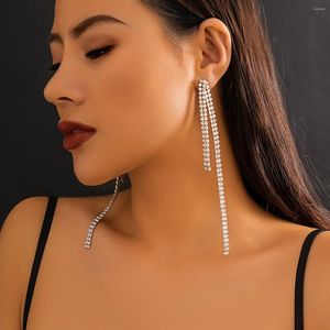 Stud Earrings Y2K Shiny Rhinestone Star Ear Cuff Clip For Women Exaggerate Long Tassel Chain Earring Non-Piercing Party Jewelry