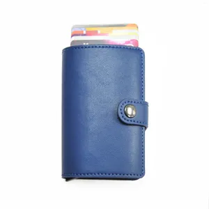Lagringspåsar aluminium plånbok mini metall automatiskt upp fodral med baksida ID -korthållare