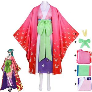 Cosplay Anime Kozuki Hiyori Cosplay Costume Wano Kuni Country Pink Print Kimono Uniform Hallowen Carnival Party Bathrobe Suit