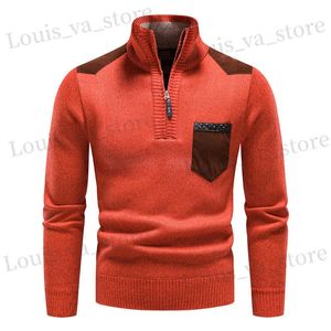 Herrtröjor Herrtröja Turtleneck Half Zipper Up Autumn Winter Cold Blue Fleece Y2K Sweatshirts Quality Jumpers Man Knit Polo Pullover T231016