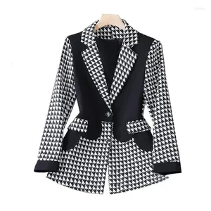 Ternos femininos mil pássaros verificador terno blazer high end moda única linha dois botões emenda escritório feminino casual jaqueta superior