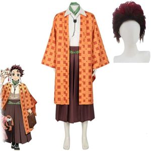 Cosplay Anime Kamado Tanjirou Demon Slayer Corps Kimetsu No Yaiba Kisatsutai Costume Cosplay Parrucca Kimono Halloween Carnival Party Suit