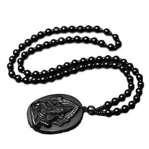 Hänge halsband ganesha svart obsidian snidade ganesh elefant lyckliga hängsmycken halsband fin crystal juvelrypendant273y