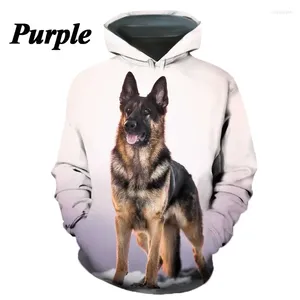 Herrtröjor 2023 Fashion Casual German Shepherd Animal Dog 3D Printing Round Neck Hoodie Tops T-shirt Par