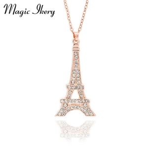 Sihirli Ikery Zircon Crystal Klasik Paris Eyfel Tower Sarkık Kolyeler Gül Kadınlar İçin Gül Altın Renkli Mücevher MKZ1392278B