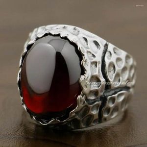 Anéis de cluster Linsion 925 prata esterlina enorme vermelho cz pedra mens biker rocker punk anel 8y003