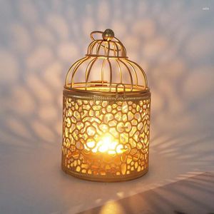 Candle Holders 1pcs European Style Gold Plated Metal Craft Home Decor Bird Cage Shaped Decorations For Wedding Props