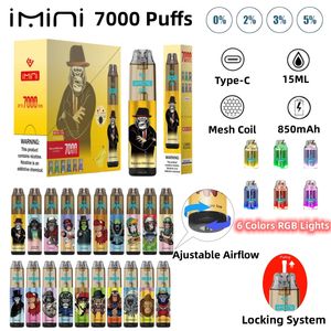 European Hot Selling 15ml 0% 2% 3% 5% Tornado Imini 7000 Puffs Electronic Cigarette Wholesale Disposable Vape Pen Adjustable Airflow from Manufacturer Supply