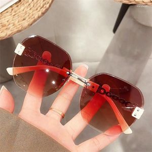 Sunglasses YOOSKE Sexy Rimless Fashion Women Chain Decorative Trimmed Sun Glasses Ladies Gradient Shades Frameless Eyewear UV400