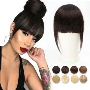 Lace Wigs Human Hair Bangs 3 Clips 3D Blunt Cut Natural OverHead Clip In Non Remy 2 5"x4 5" Black Brown Blonde 231013