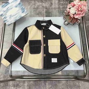 luxury designer Baby lapel Shirt Kids Three color stripe stitching design top SIZE 100-150 CM fashion Autumn clothing Child Blouses Aug24