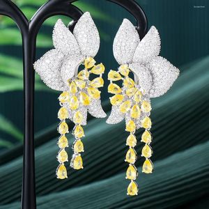 Dangle Earrings Godki Trendy Multicolor Flower Long for Women Wedding Elegant Big Birit Party Dubai Bridal in Jewelry 2023