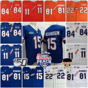 Üniversite Florida Gators 15 Tim Tebow Jersey Richardson Emmitt Smith 81 Aaron Hernandez Kyle Trask 84 Kyle Pitts Futbol Formaları Turuncu Donanma 150. Turuncu Şeftali Yaması