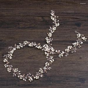 ヘアクリップローズゴールドパール花嫁ヘッドバンドウェディングアクセサリーティアラ用の長いヘッドバンド