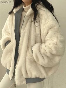 Women's Fur Faux Fur Double Sided Hooded Coat Women Winter Fleece Thicken Warm Oversized Parkas Fe Korean Style Casual Loose Zipper OuterwearL231016