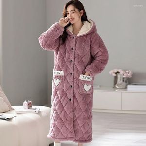 Mulheres sleepwear de alta qualidade robe grosso quente mulheres flanela inverno camisola confortável macio 3 camada roupão de algodão com capuz
