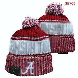 Cappellini da uomo Cappelli NCAA Tutte le 32 squadre Lavorato a maglia con risvolto Pom Alabama Crimson Tide Berretti a righe Sideline Lana calda USA College Sport Cappello lavorato a maglia Berretto da hockey per