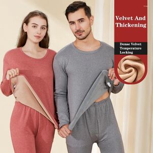 Herren-Trainingsanzüge, Thermo-Unterwäsche, langärmelig, Bluse, Hose, Damen, warme Kleidung, zweiteiliges Set, Plüsch und dick, einfarbig