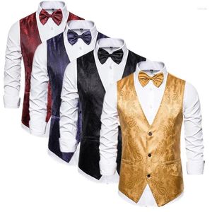 Mäns västar män jacquard kostym Vest Black / Wine Red Wedding Party Dress Waistcoat Storlek XXL-S