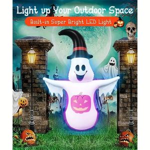 1pc, 48In Halloween Inflatable Pumpkin Haunted Decoration, Built-in LED Light, Horror Ghost And Pumpkin Combination Ornament,Yard, Outdoor, Party, Garden Decor