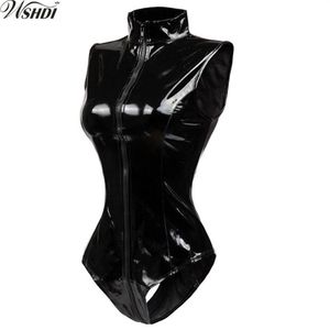 S-XXL Rouge Noir Latex Wet Look Moulante Catsuit Sexy Faux Cuir Body Zipper PVC Combinaison Cosplay Clubwear Costume De Danse Y2004337u