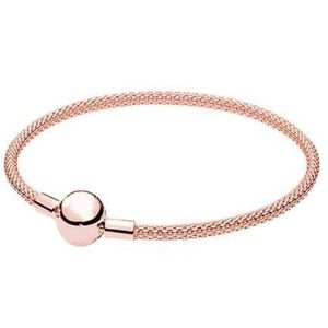 Original 925 Sterling Silver Bangle Rose Gold Snake Chain Basic Ball Clasp Mesh Armband Fit Women Bead Charm Fashion Jewelry CX20268C