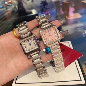 Relógio masculino/feminino moda feminina marca completa pulso senhoras menina popular estilo quadrado luxo aço metal banda quartzo tanque relógio 89 l