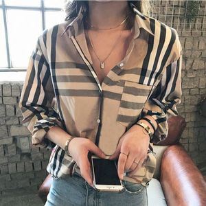 Women's Blouses Fashion Classic Summer Plaid T-Shirt Plus Size Casual Long Sleeve Top