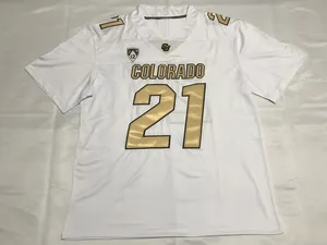 Men College Colorado Buffaloes koszulka biała czarna 21 Shilo Sanders T Shirt American Football Wear University Dorosle Size Koszulki