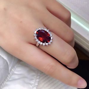 Cluster Rings Classic Wine Red Garnet Ring for Wedding 5ct 10mm 14mm VVS Grad Natural Silver Brithday Present Girl Friend