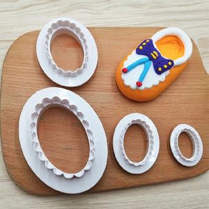 Bakformar plast ellips oval blommakaka mögel fondant cookie cutter skiva dekoreringsverktyg för kex mögel 4 st/set a