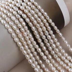 Loose Gemstones (20cm)3.5-4mm White Rice-Shaped Pearls Natural Freshwater Cultured Pearl Beads Semi-Finished DIY Jewelry Making Materials