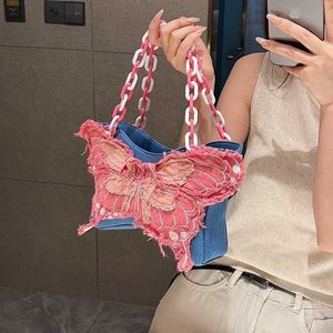 Różowy wystrój motyla torba crossbody y2k dżinsowa torba na ramię