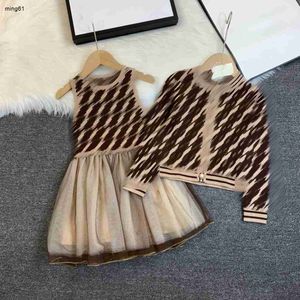 brand dresses suit for girl tracksuits Baby autumn sets Size 90-160 CM Letter full printed button knitted cardigan and vest dress Sep05