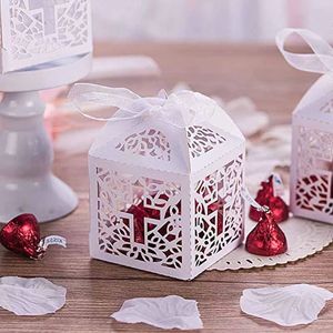 Bevorzugung Halter White Cross Candy Box Geschenktüte Taufe Kirche Hochzeit Erste Kommuniondekoration Favor Box