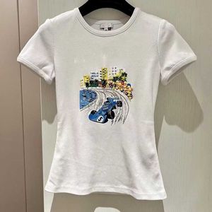 Modedesigner-T-Shirts für Damen mit Automuster, Sommer-Weiß-Tops 22951