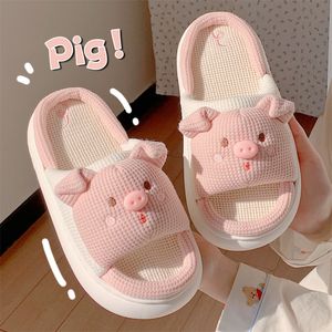 Chinelos de moda deslizamento em piggy chinelos sapatos para mulheres chunky animal dos desenhos animados adorável porco sapatos de algodão outono inverno slides fofos