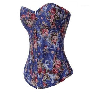 女性ゴシックフローラルプリントオーバーバストウエストトレーナーコルセットトッププッシュアップBustier1274x