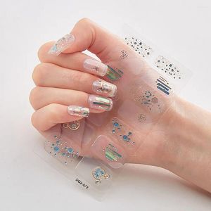 Unhas Falsas Gradiente Cores Semi Curado Gel Unhas Adesivos 14 Tiras Arte Francesa Envoltórios Completos Brilhantes