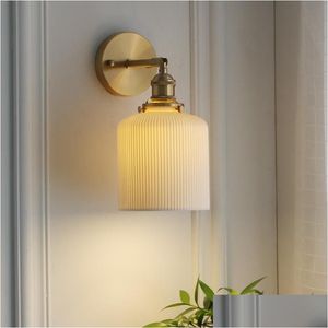 Lâmpada de parede Lâmpada de parede Modern Nordic Sconce Lâmpadas Sala de estar Cozinha Cabeceira Espelho-Frente Iluminação Vidro Home Luminária Arte Cerâmica Dhxif