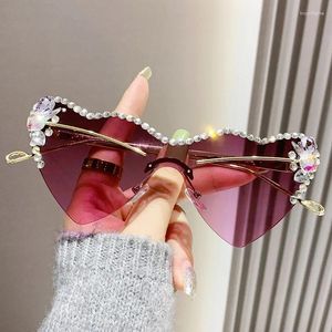 Sunglasses Oversized Fashion Rimless Heart Shaped Women Luxury Design Bling Diamond Sun Glasses Uv400 Praty Eyewear For Female
