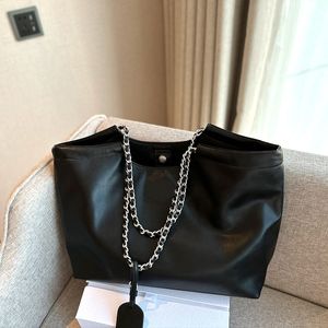 Fashion Designer bagSenior daily commute essential sense black silver double chain shopping bag size39X26cm Tote bag
