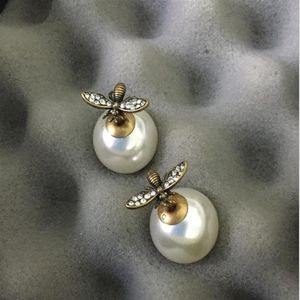 Classic size double-sided Pearl Earrings Sterling Silver needle with Diamond Earrings225Y